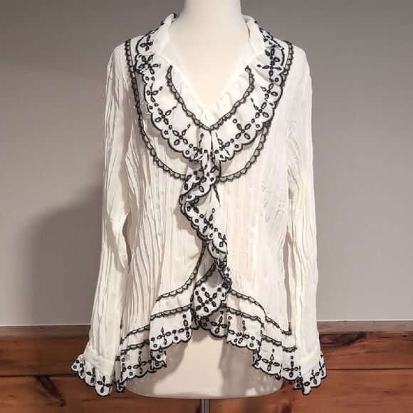 Lane Bryant Black and White Ruffled Long Sleeve Blouse - Picture 1 of 4